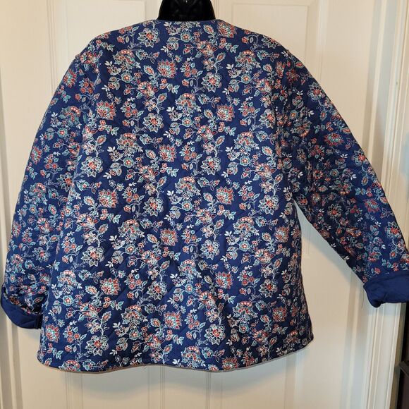 Passage Quilted Jacket Large Blue Floral Reversible Full Zip Cottagecore Boho - Picture 5 of 14